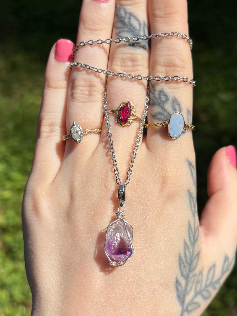 Amythest charm necklace